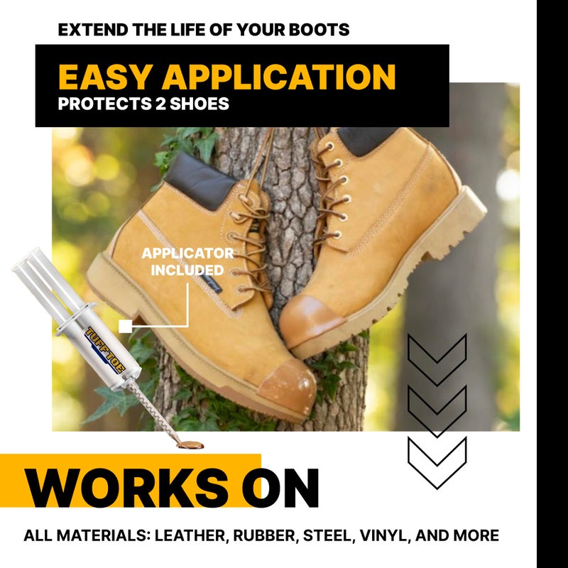 Tuff Toe Boot Toe Protector Adhesive, Shoe Glue Toe Protectors for Shoes and Work Boots - Waterproof, Heat Resistant, Heavy Duty Protective Layer & Shoe Repair Kit - Easy Application, Covers 2 Shoes, Tan Color - Image 3